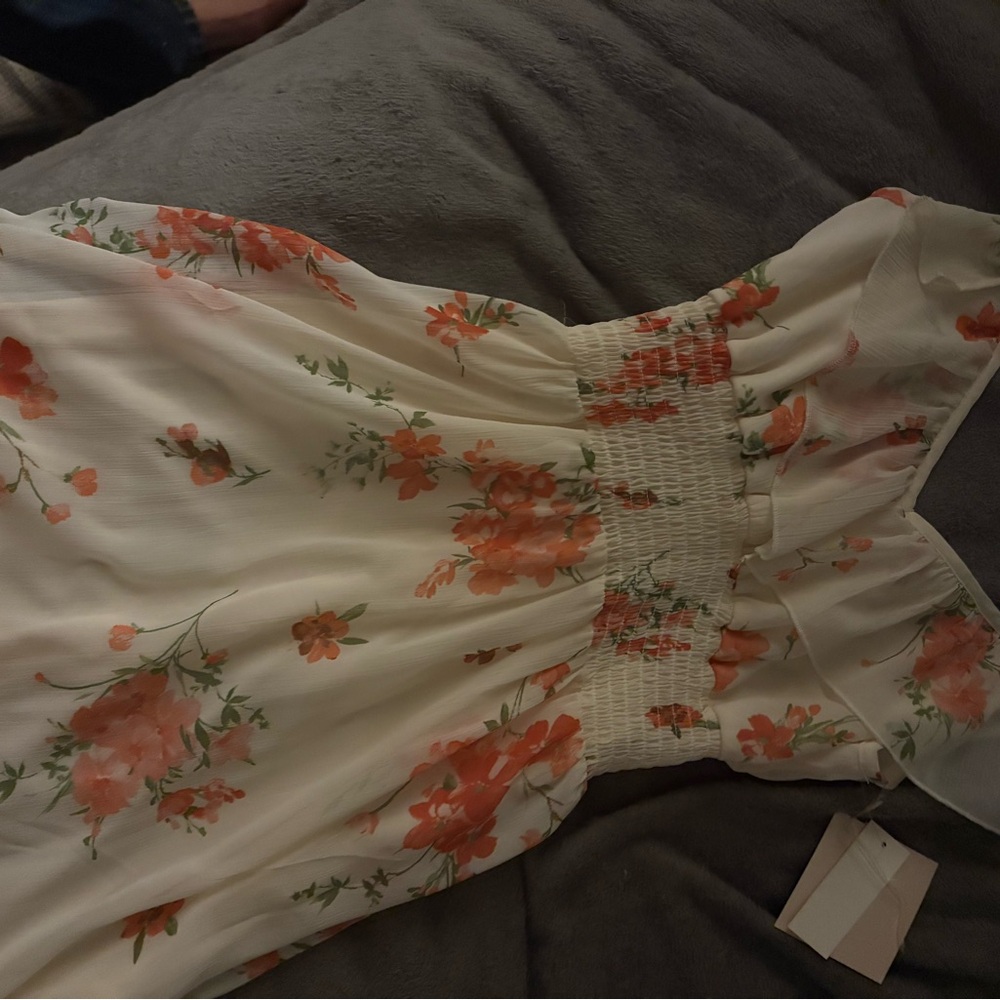 Inspired Hearts Cream Dress with Orange Floral Design